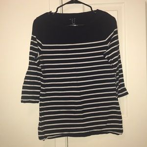 Boat Neck Fitted Navy Striped Top